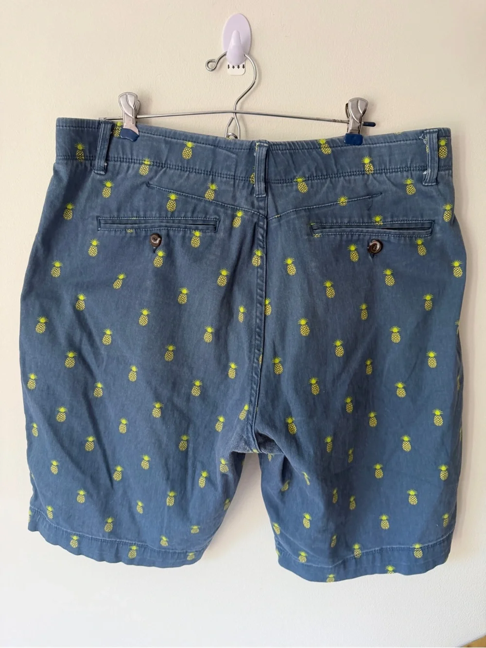 Men's Blue Pineapple Print Flat Front Shorts